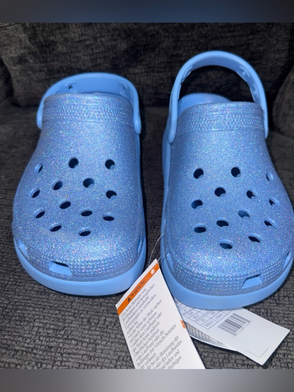 Crocs Blue Glitter Clog Unisex Kids Shoes Crocs Comfort J4- New - Picture 3 of 7